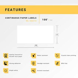 HOUSELABELS Compatible with DK-2214 Replacement Roll for Brother QL Label Printers; Continuous Length Labels; 1/2" 100 feet (12mm*30.48m) with 1 Reusable Cartridge - 12 Rolls