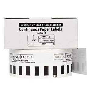 HOUSELABELS Compatible with DK-2214 Replacement Roll for Brother QL Label Printers; Continuous Length Labels; 1/2" 100 feet (12mm*30.48m) with 1 Reusable Cartridge - 12 Rolls