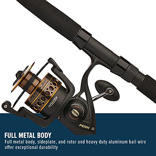 PENN Battle Spinning Reel and Fishing Rod Combo Kit with Spare Spool and Reel Cover, Black, 4000 - 7' - Medium - 1pc