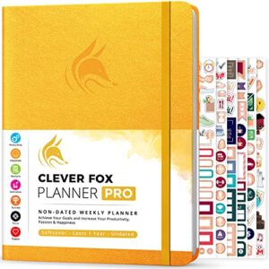 clever fox planner pro – weekly & monthly life planner to increase productivity, time management and hit your goals – organizer, gratitude journal – undated, 1 year – softcover, 8.5×11″ (amber yellow)