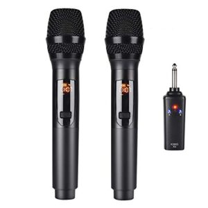 kithouse k380s uhf rechargeable wireless microphone karaoke microphone wireless mic dual with receiver system set – professional handheld dynamic cordless microphone for singing karaoke speech church