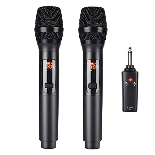 KITHOUSE K380S UHF Rechargeable Wireless Microphone Karaoke Microphone Wireless Mic Dual with Receiver System Set - Professional Handheld Dynamic Cordless Microphone for Singing Karaoke Speech Church