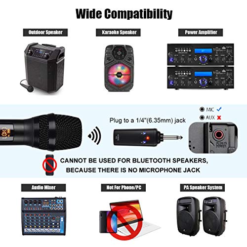 KITHOUSE K380S UHF Rechargeable Wireless Microphone Karaoke Microphone Wireless Mic Dual with Receiver System Set - Professional Handheld Dynamic Cordless Microphone for Singing Karaoke Speech Church