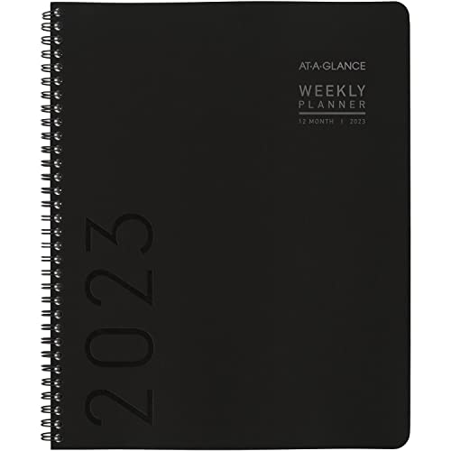 AT-A-GLANCE 2023 Weekly & Monthly Planner, 8-1/4" x 11", Large, Monthly Tabs, Faux Leather, Contemporary Lite, Black (7095XL05)