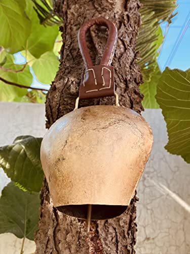 Giant Rustic Cow Bell Huge Harmony Vintage Swiss Style Bell Lucky Christmas Hanging Bell Handmade Brass Coated