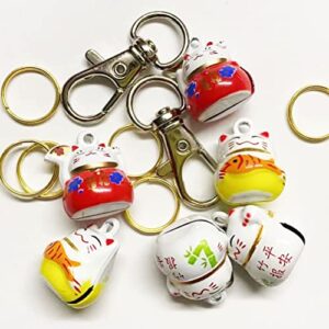 6 Pack Lucky Cat Collar Bells Loud Dog Collar Bells for Potty Training Necklace Pendant with Free Clips Key Rings White Red and Yellow