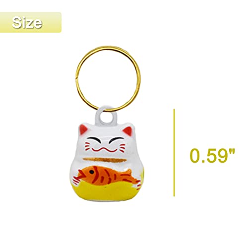 6 Pack Lucky Cat Collar Bells Loud Dog Collar Bells for Potty Training Necklace Pendant with Free Clips Key Rings White Red and Yellow