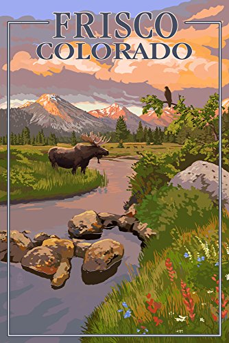 Frisco, Colorado, Moose and Mountain Stream at Sunset (24x36 Gallery Quality Metal Art, Aluminum Decor)