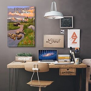 Frisco, Colorado, Moose and Mountain Stream at Sunset (24x36 Gallery Quality Metal Art, Aluminum Decor)