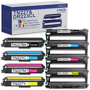 (with chip) guloya tn227 toner cartridge set with drum unit set dr223cl replacement for brother tn227 dr223cl compatible with mfc-l3750cdw hl-3210cw dcp-l3510cdw printer(4toner+4drum,8-pack)