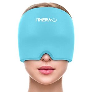 iTHERAU Migraine Ice Head Wrap-Headache Relief Hat, Migraine Relief Cap, Cold Therapy Headache Relief Cap for Migraine Eyes Mask Blue Headache Ice Pack for Puffy Eyes, Tension, Sinus & Stress Relief