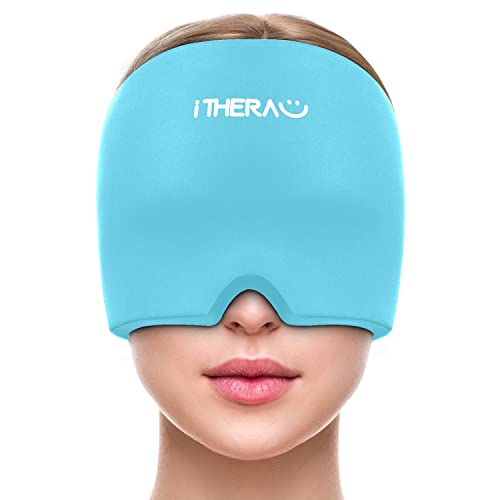 iTHERAU Migraine Ice Head Wrap-Headache Relief Hat, Migraine Relief Cap, Cold Therapy Headache Relief Cap for Migraine Eyes Mask Blue Headache Ice Pack for Puffy Eyes, Tension, Sinus & Stress Relief