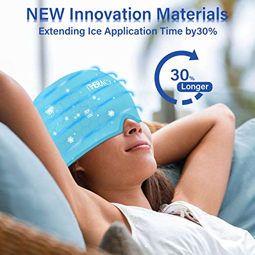 iTHERAU Migraine Ice Head Wrap-Headache Relief Hat, Migraine Relief Cap, Cold Therapy Headache Relief Cap for Migraine Eyes Mask Blue Headache Ice Pack for Puffy Eyes, Tension, Sinus & Stress Relief