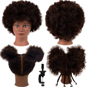 morris african american mannequin head with 100% human hair hairdresser manikin curly hair head training head cosmetology doll head for practice styling braiding with clamp stand