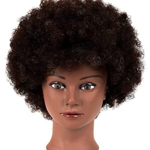 Morris African American Mannequin Head With 100% Human Hair Hairdresser Manikin Curly hair Head Training Head Cosmetology Doll Head for Practice Styling Braiding with Clamp Stand