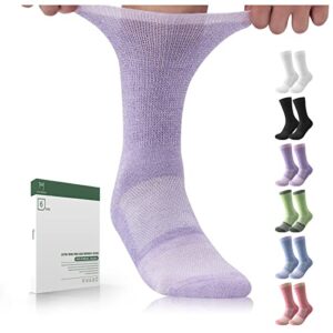 Bulinlulu Diabetic Socks Women&Men-6 Pairs Bamboo Non Binding Diabetic Crew Socks,Extra Wide Socks Stretchy Loose Top Socks with Seamless Toe(Medium,Bright Clashing Colours)