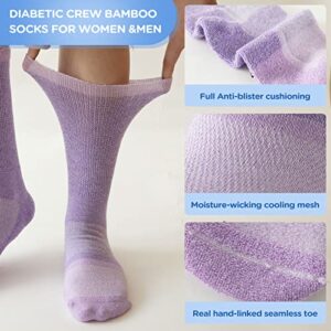 Bulinlulu Diabetic Socks Women&Men-6 Pairs Bamboo Non Binding Diabetic Crew Socks,Extra Wide Socks Stretchy Loose Top Socks with Seamless Toe(Medium,Bright Clashing Colours)