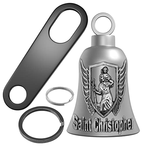 Huwane Motorcycle Bell Biker Guardian Luck Riding Bells Car Key Chain Ring Accessories with Motorcycle Bell Hanger (Saint Christopher)