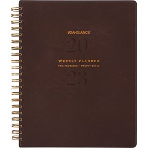 at-a-glance 2023 weekly & monthly planner, 8-1/2″ x 11″, large, spiral bound, monthly tabs, pocket, signature, brown (yp90509)