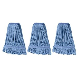 matthew cleaning heavy duty mop head commercial replacement for general and floor cleaning , wet industrial blue cotton looped end string head refill (pack of 3) blue