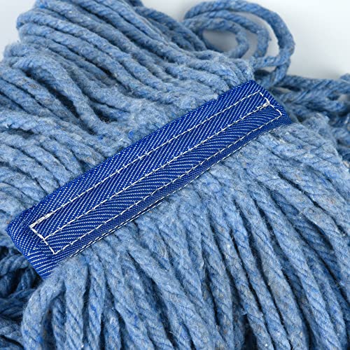 Matthew Cleaning Heavy Duty Mop Head Commercial Replacement for General and Floor Cleaning , Wet Industrial Blue Cotton Looped End String Head Refill (Pack of 3) Blue