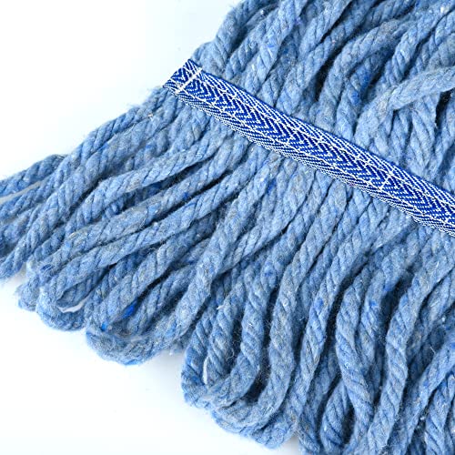 Matthew Cleaning Heavy Duty Mop Head Commercial Replacement for General and Floor Cleaning , Wet Industrial Blue Cotton Looped End String Head Refill (Pack of 3) Blue