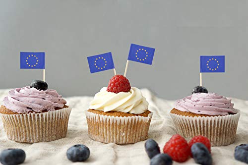 JBCD European Union Toothpick Flag EU Mini Small Cupcake Topper Flags (100 pcs)