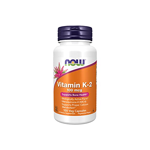 NOW Supplements, Vitamin K-2 100 mcg, Menaquinone-4 (MK-4), Supports Bone Health*, 100 Veg Capsules