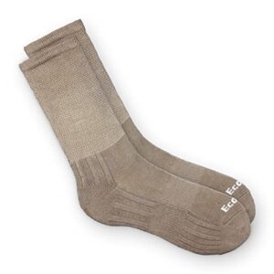 ecosox bamboo viscose diabetic non-binding crew socks for men & women | integrated smooth toe. pillow cushioning. improve foot circulation (large – tan) 910-4