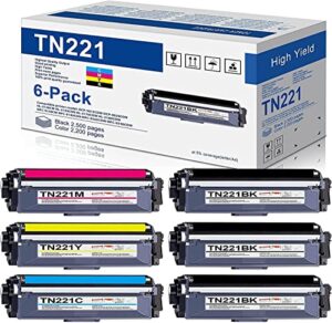6-pack (3bk+1c+1m+1y) tn221 tn-221 toner cartridge compatible replacement for brother hl-3140cw hl-3180cdw hl-3170cdw mfc-9130cw mfc-9340cdw mfc-9330cdw color printer