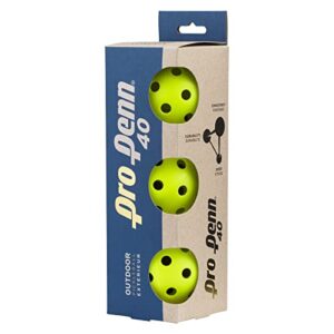 penn pro 40 outdoor pickleball balls – premium ball for high performance play – usapb approved, 3-pack