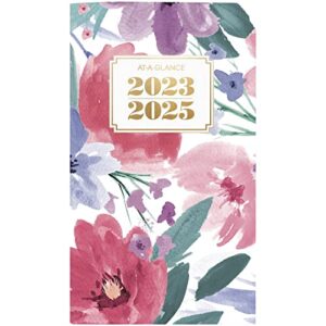at-a-glance 2023-2025 pocket calendar, 2 year, monthly academic planner, 3-1/2″ x 6″, pocket size, badge floral (1664f-021a)