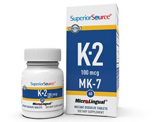 superior source vitamin k2 mk-7 (menaquinone-7), 100 mcg, quick dissolve sublingual tablets, 60 count, healthy bones and arteries, immune & cardiovascular support, assists protein synthesis, non-gmo