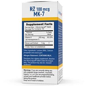 Superior Source Vitamin K2 MK-7 (Menaquinone-7), 100 mcg, Quick Dissolve Sublingual Tablets, 60 Count, Healthy Bones and Arteries, Immune & Cardiovascular Support, Assists Protein Synthesis, Non-GMO