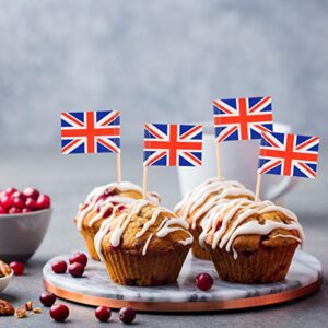 Donoter 100 Pack British Flag Toothpicks Union Jack Cupcake Topper Picks for Birthday Party Cake Decorations