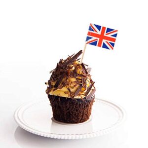 Donoter 100 Pack British Flag Toothpicks Union Jack Cupcake Topper Picks for Birthday Party Cake Decorations