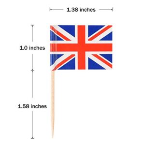 Donoter 100 Pack British Flag Toothpicks Union Jack Cupcake Topper Picks for Birthday Party Cake Decorations