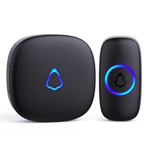secrui wireless doorbell, waterproof mini doorbell 1,000ft range 110db mute mode 58 door chimes & colorful led flashing – black