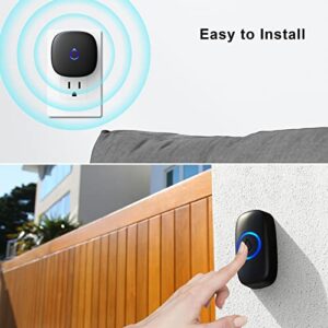 SECRUI Wireless Doorbell, Waterproof Mini Doorbell 1,000ft Range 110dB Mute Mode 58 Door Chimes & Colorful LED Flashing - Black