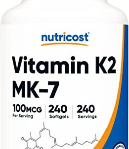 Nutricost Vitamin K2 MK-7 100 mcg, 240 Softgels - Gluten Free and Non-GMO MK7
