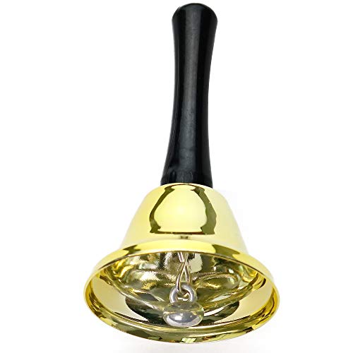 Skeleteen Gold Ringing Hand Bell - Loud Metal Handheld Ring Tea Bell for Calling Attention and Assistance