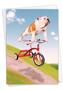 nobleworks – 1 adorable birthday card funny – pet dog animal humor, bday notecard with envelope – dog on trike c3204bdg