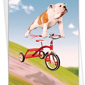 NobleWorks - 1 Adorable Birthday Card Funny - Pet Dog Animal Humor, Bday Notecard with Envelope - Dog on Trike C3204BDG