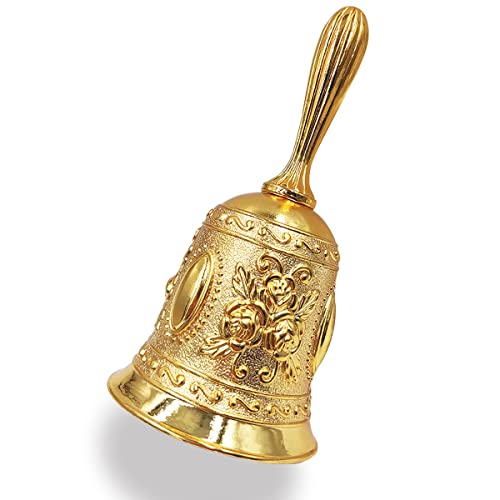 Hourwof Hand Bell,Metal Dinner Bell Decorative Wedding Bells Service Bell Call Bell Christmas Bell,Gold