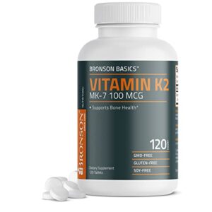 bronson vitamin k2 mk-7 100 mcg, k2 as mk7 menaquinone, bone support 1 year supply, non-gmo, 120 tablets