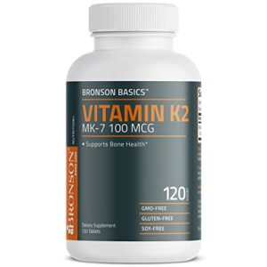 Bronson Vitamin K2 MK-7 100 MCG, K2 as MK7 Menaquinone, Bone Support 1 Year Supply, Non-GMO, 120 Tablets