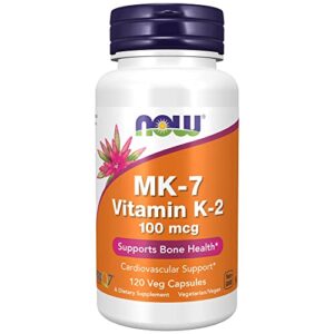now supplements, mk-7 vitamin k-2 100 mcg, cardiovascular support*, supports bone health*, 120 veg capsules