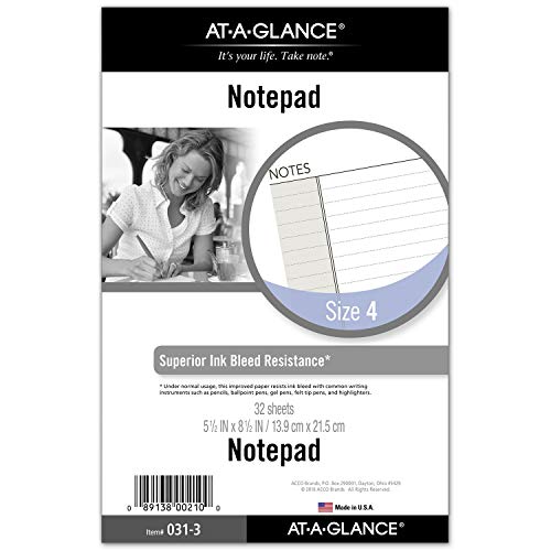 AT-A-GLANCE Day Runner Lined NotePad Pages, 87275 DAY-TIMER, Refill, Loose-Leaf, Undated, for Planner, 5-1/2" x 8-1/2", Size 4, 32 Sheets/Pack (031-3)