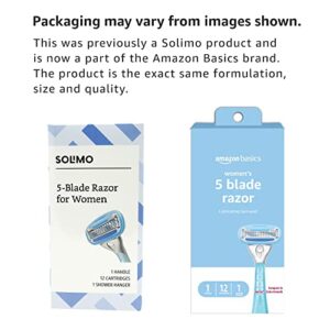 Amazon Basics 5-Blade Razor for Women, Handle, 12 Cartridges & Shower Hanger (Cartridges fit Amazon Basics Razor Handles only) (Previously Solimo)