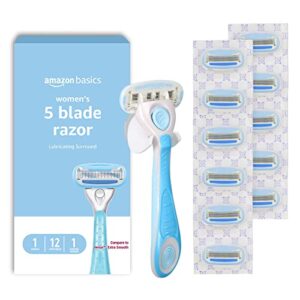 amazon basics 5-blade razor for women, handle, 12 cartridges & shower hanger (cartridges fit amazon basics razor handles only) (previously solimo)